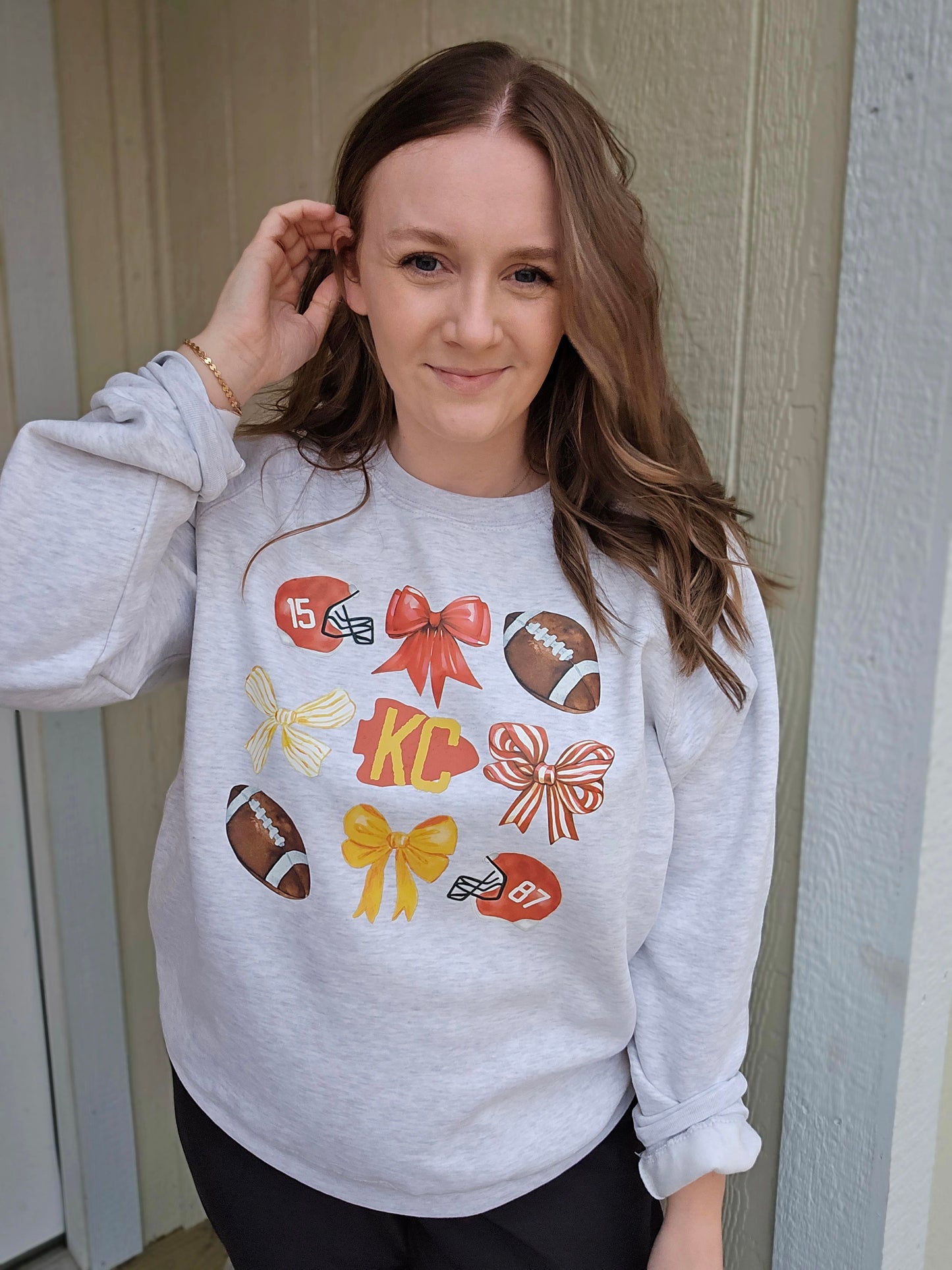 KC BOW COLLAGE Ash Grey Raglan Sweatshirt