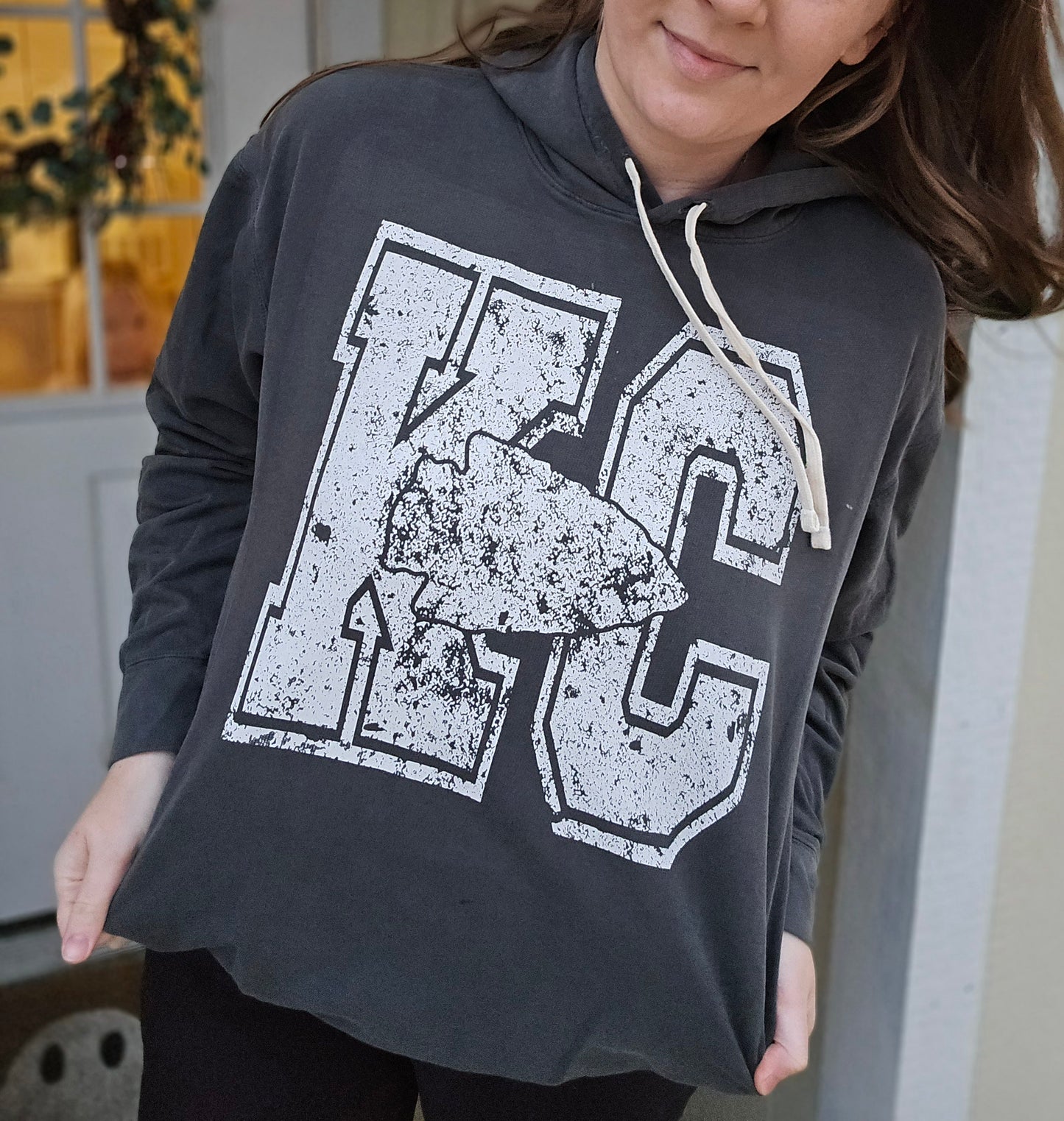 KC VINTAGE Varsity Charcoal Vintage Wash Hoodie