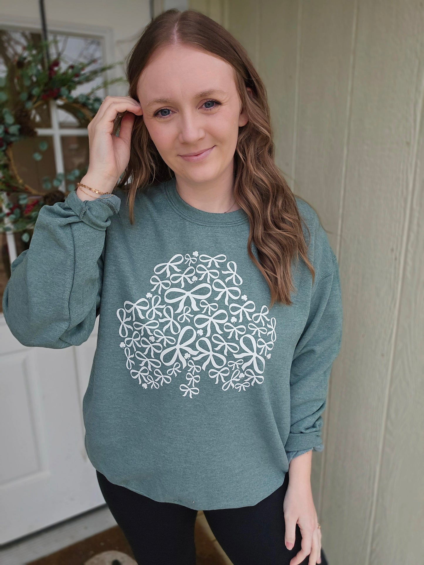 SHAMROCK BOW Heather Green Crewneck Sweatshirt