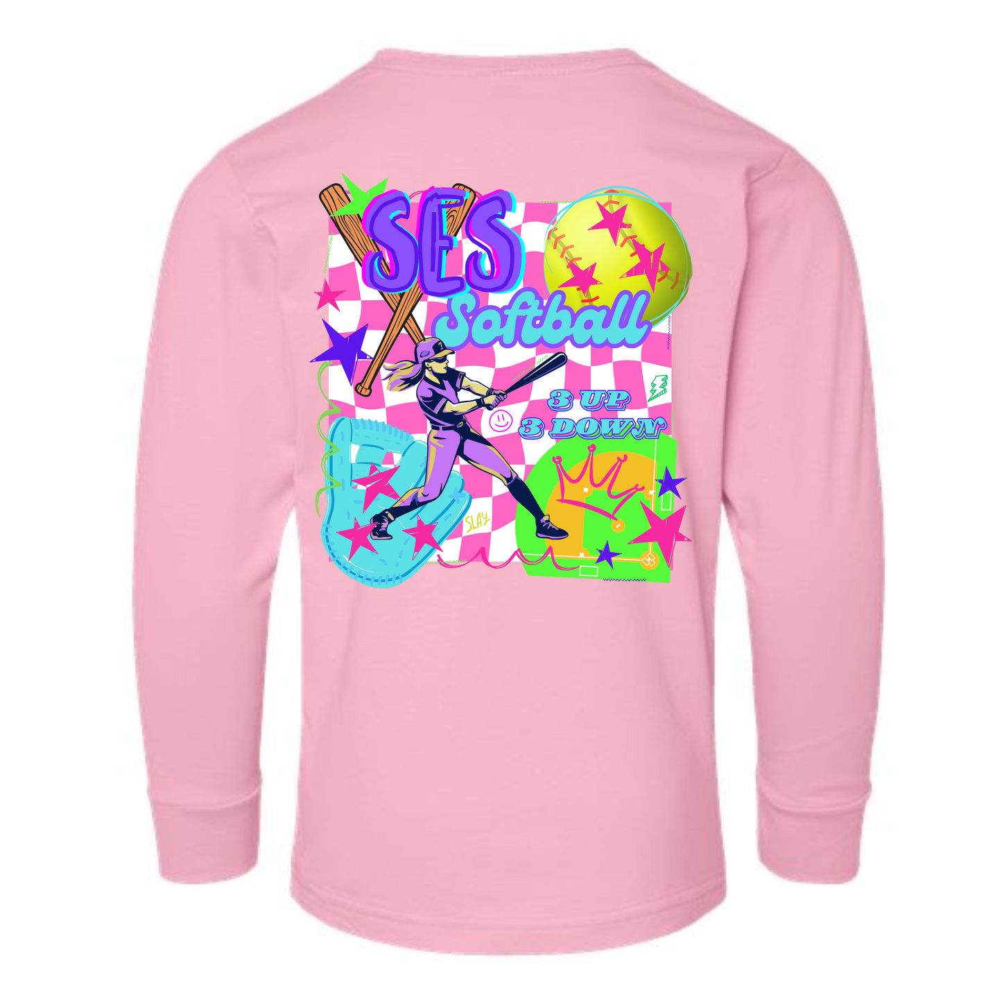 SES SOFTBALL GRAFFITI Blue Long Sleeve Tee