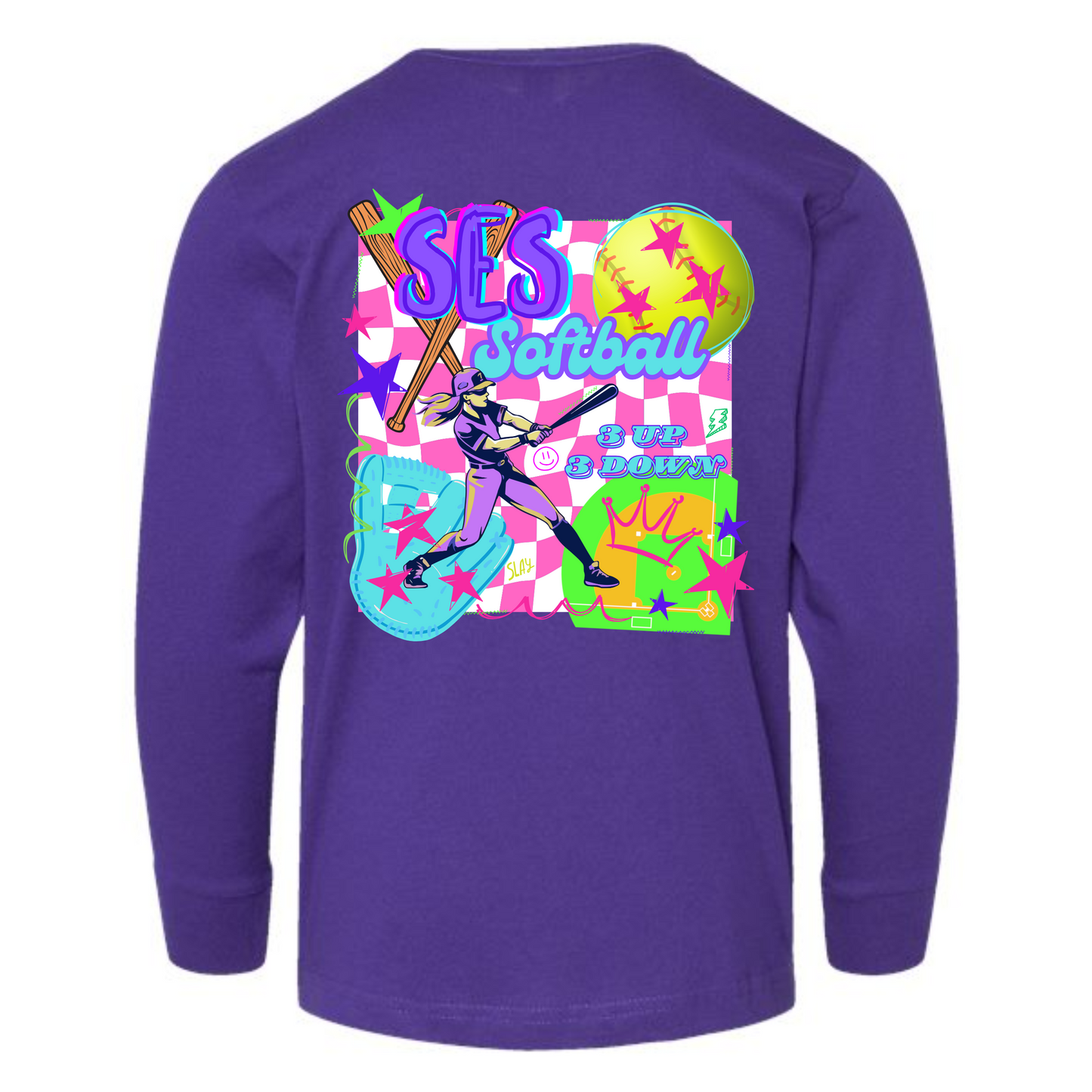 SES SOFTBALL GRAFFITI Blue Long Sleeve Tee