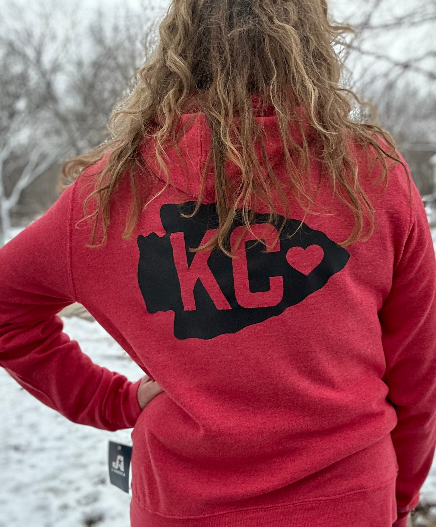 KC Chenille Letter Heather Red Hooded Sweatshirt