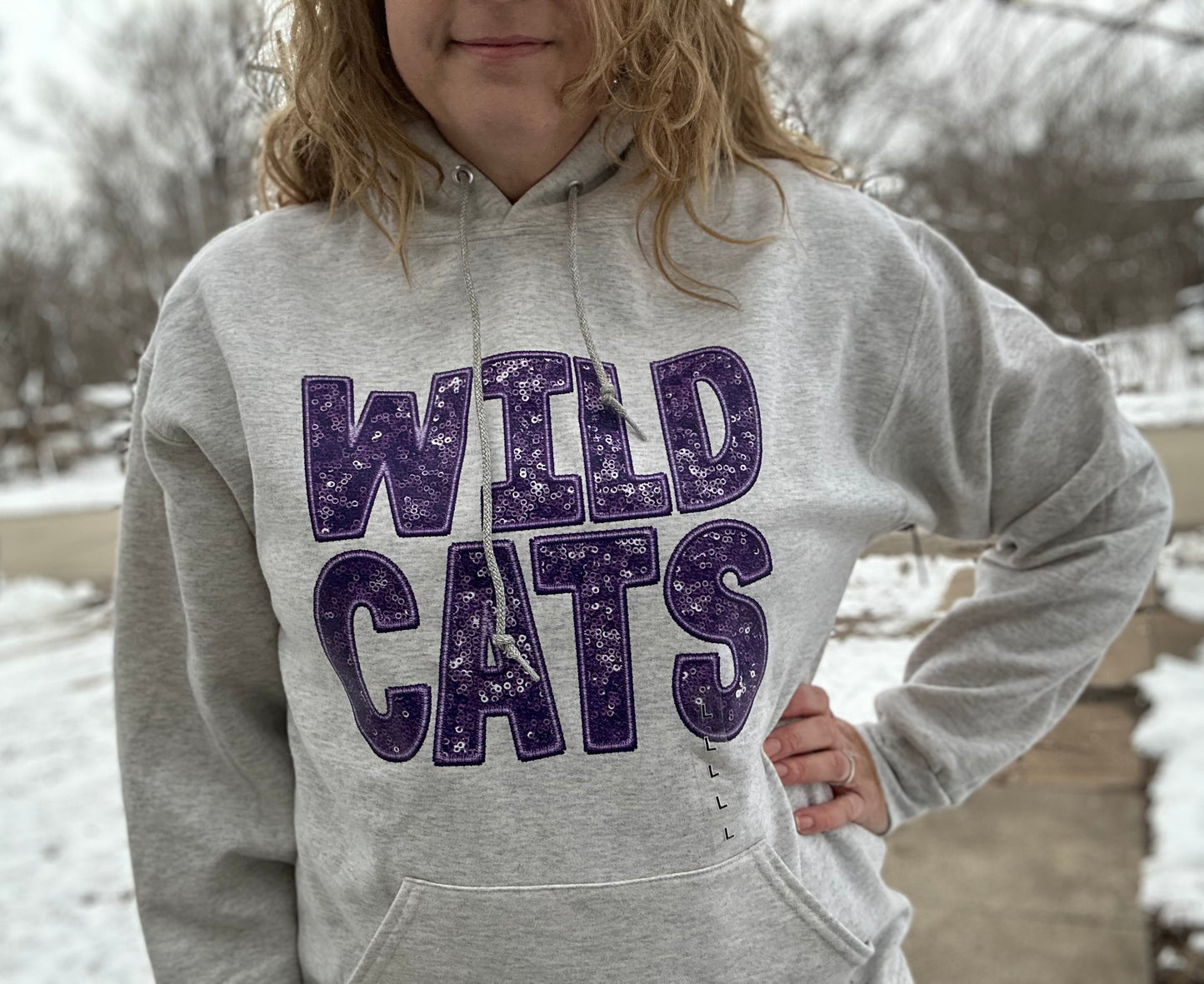 WILDCATS Faux Sequin Ash Grey Hooded Sweatshirt