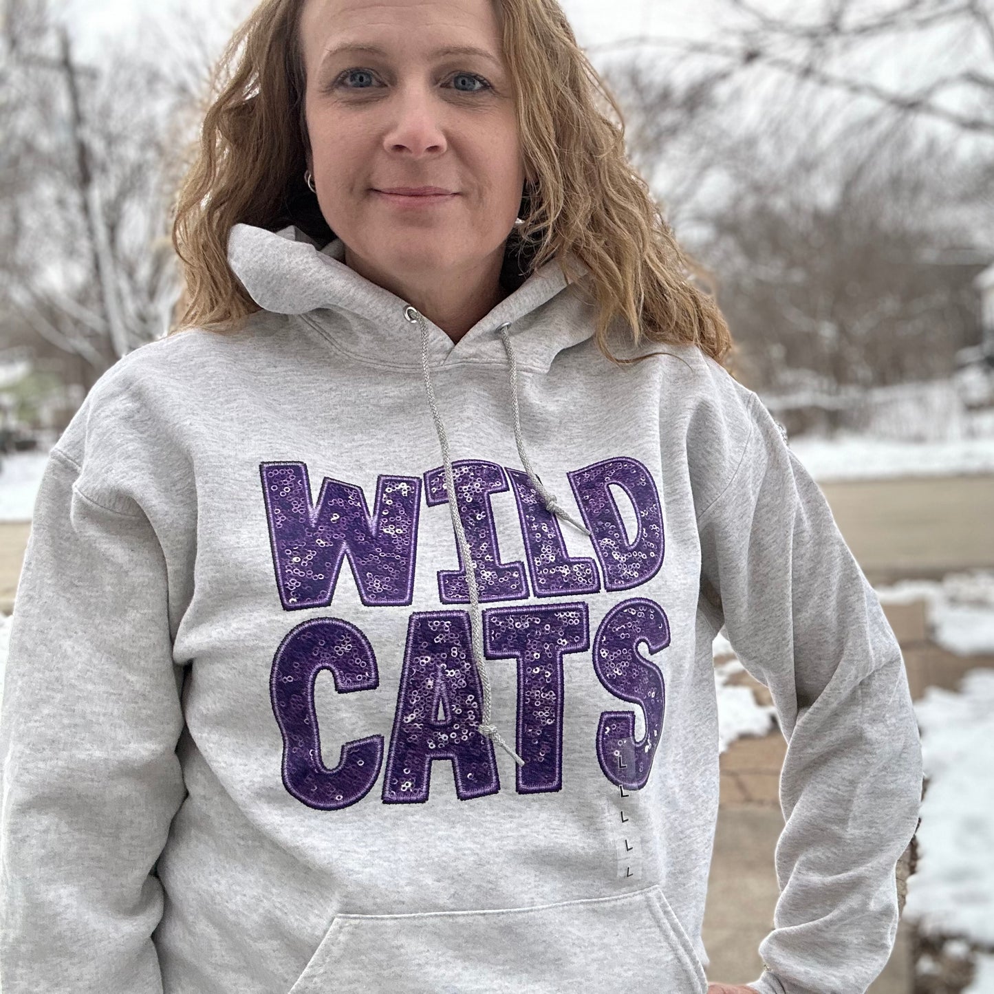 WILDCATS Faux Sequin Ash Grey Hooded Sweatshirt