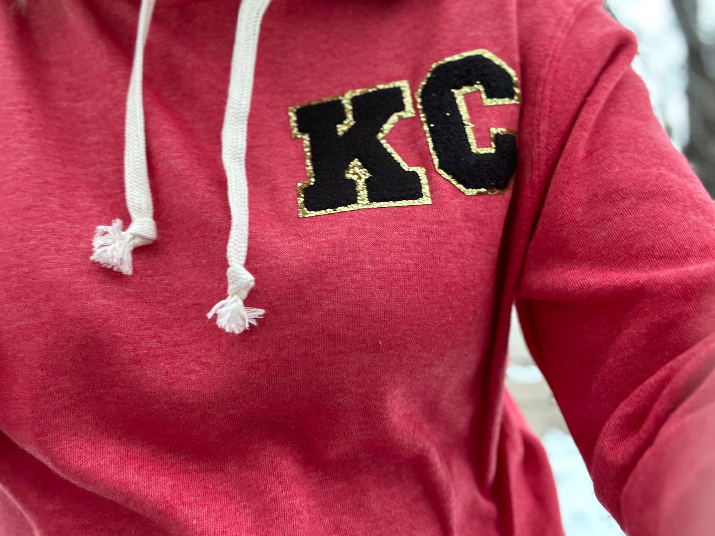 KC Chenille Letter Heather Red Hooded Sweatshirt