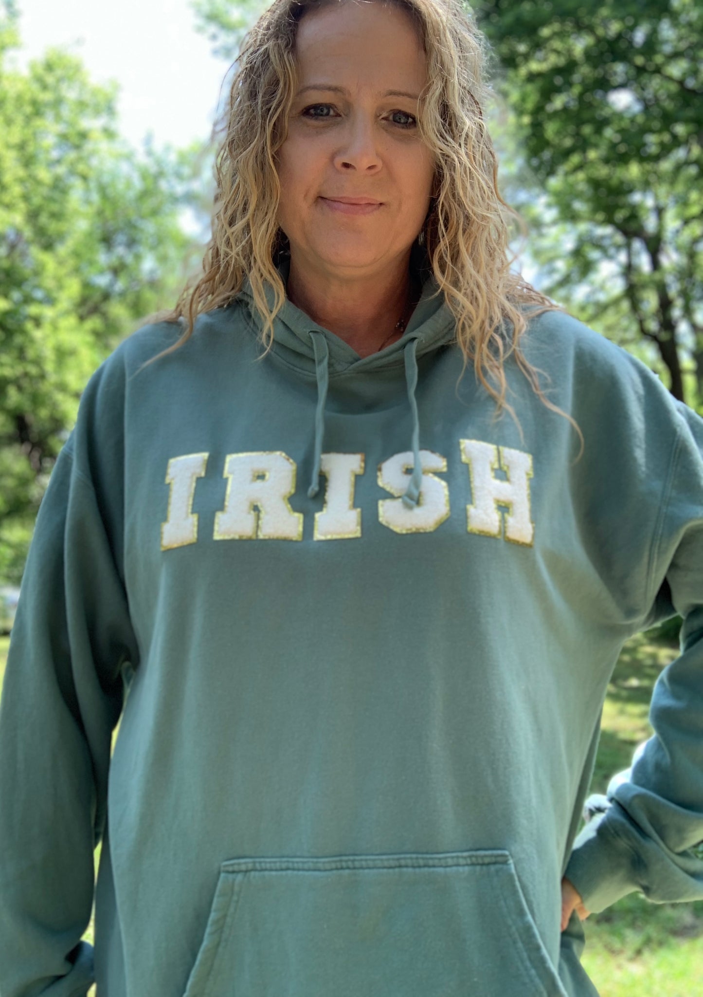 Chenille Irish Green hoodie