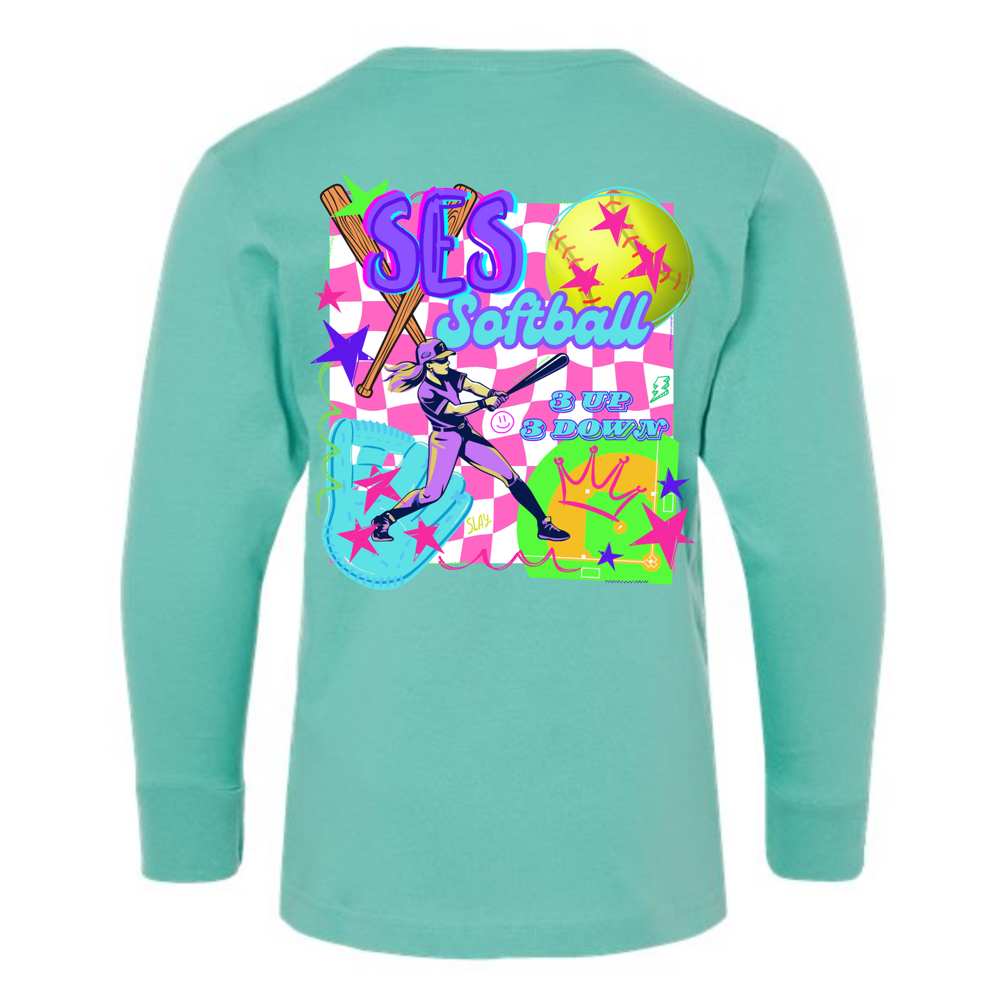 SES SOFTBALL GRAFFITI Blue Long Sleeve Tee