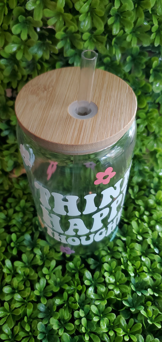 THINK HAPPY THOUGHTS Retro Floral Beer Can Cup