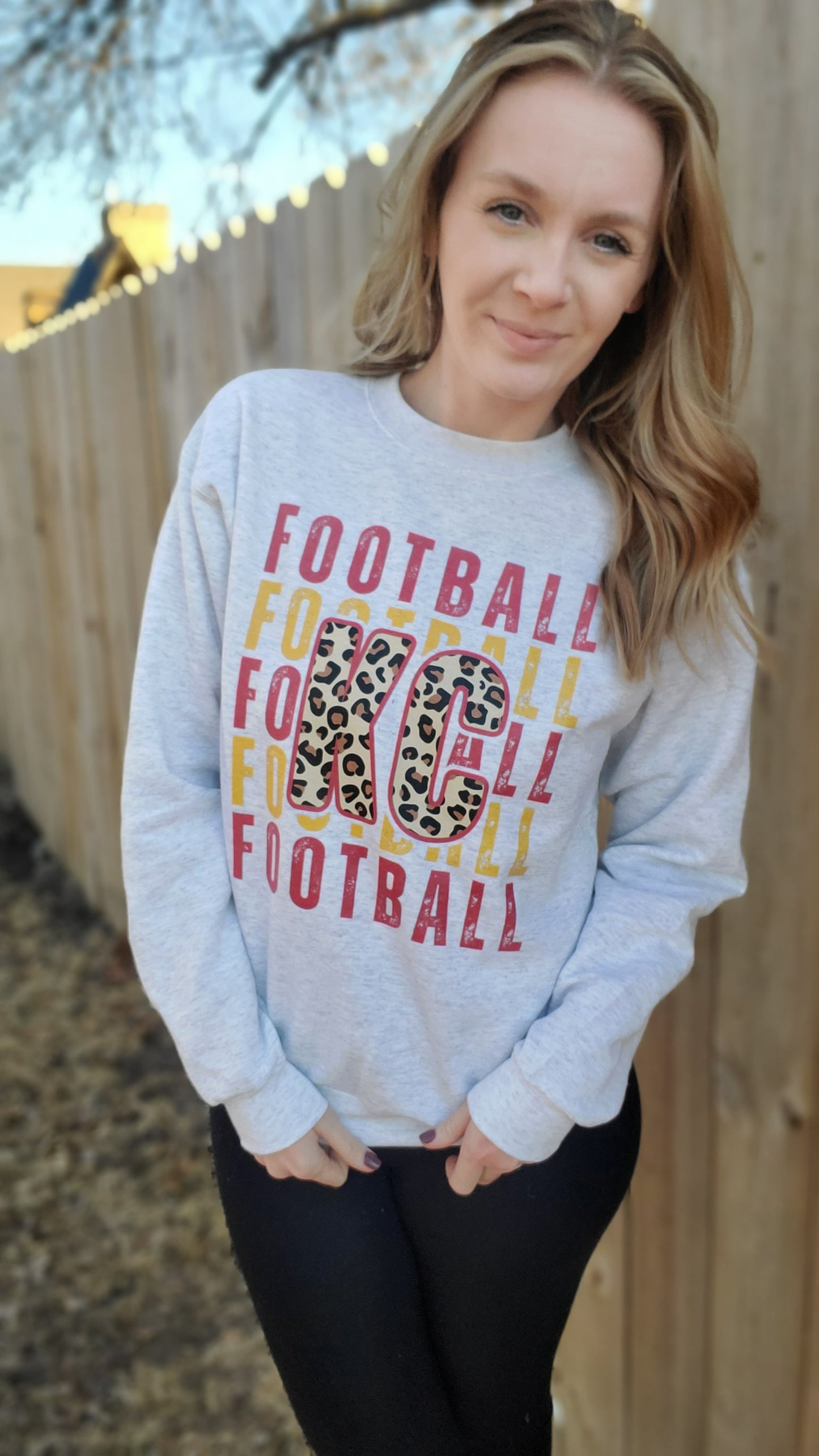 KC FOOTBALL Stacked Ash Grey Crewneck