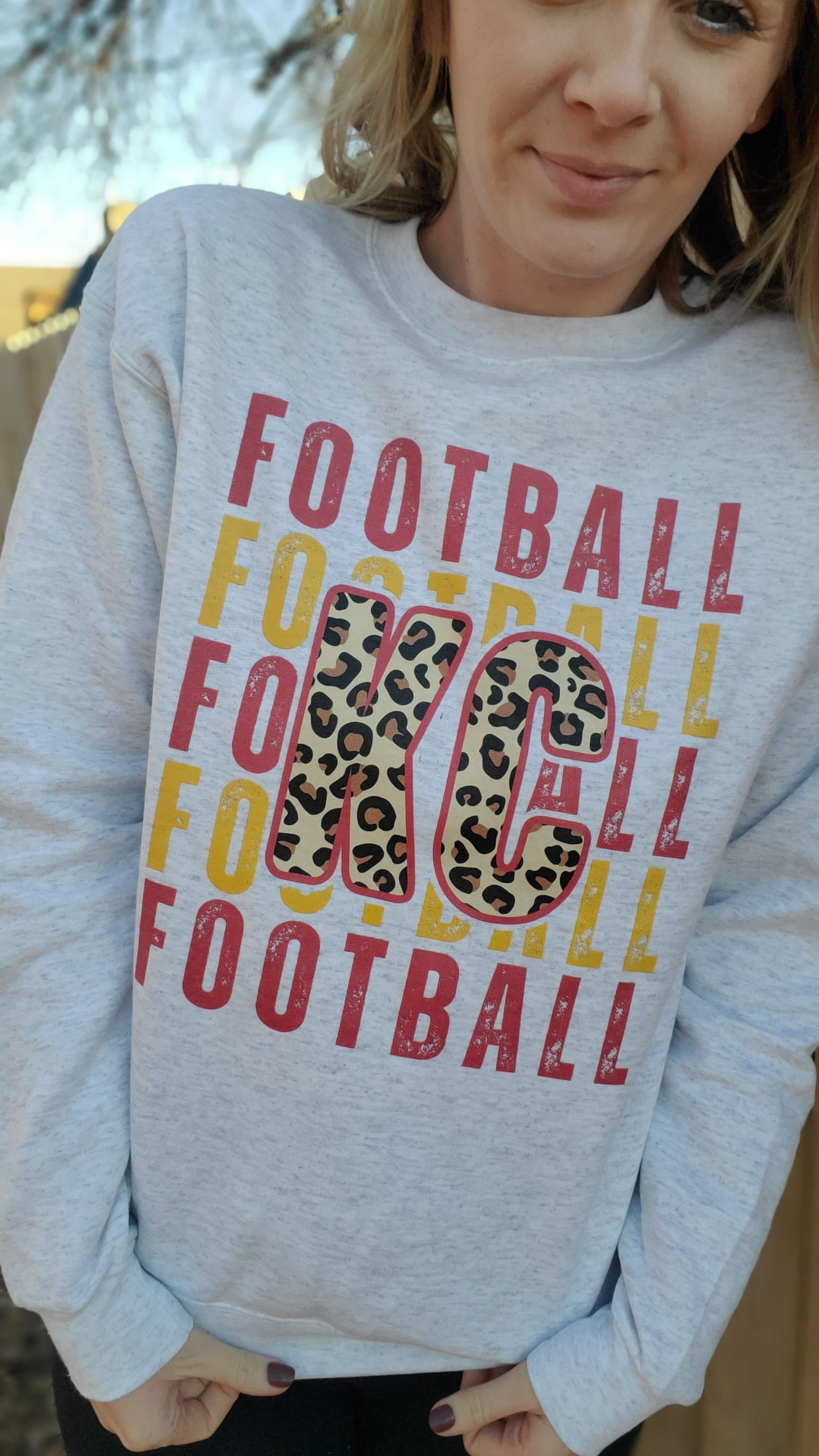 KC FOOTBALL Stacked Ash Grey Crewneck