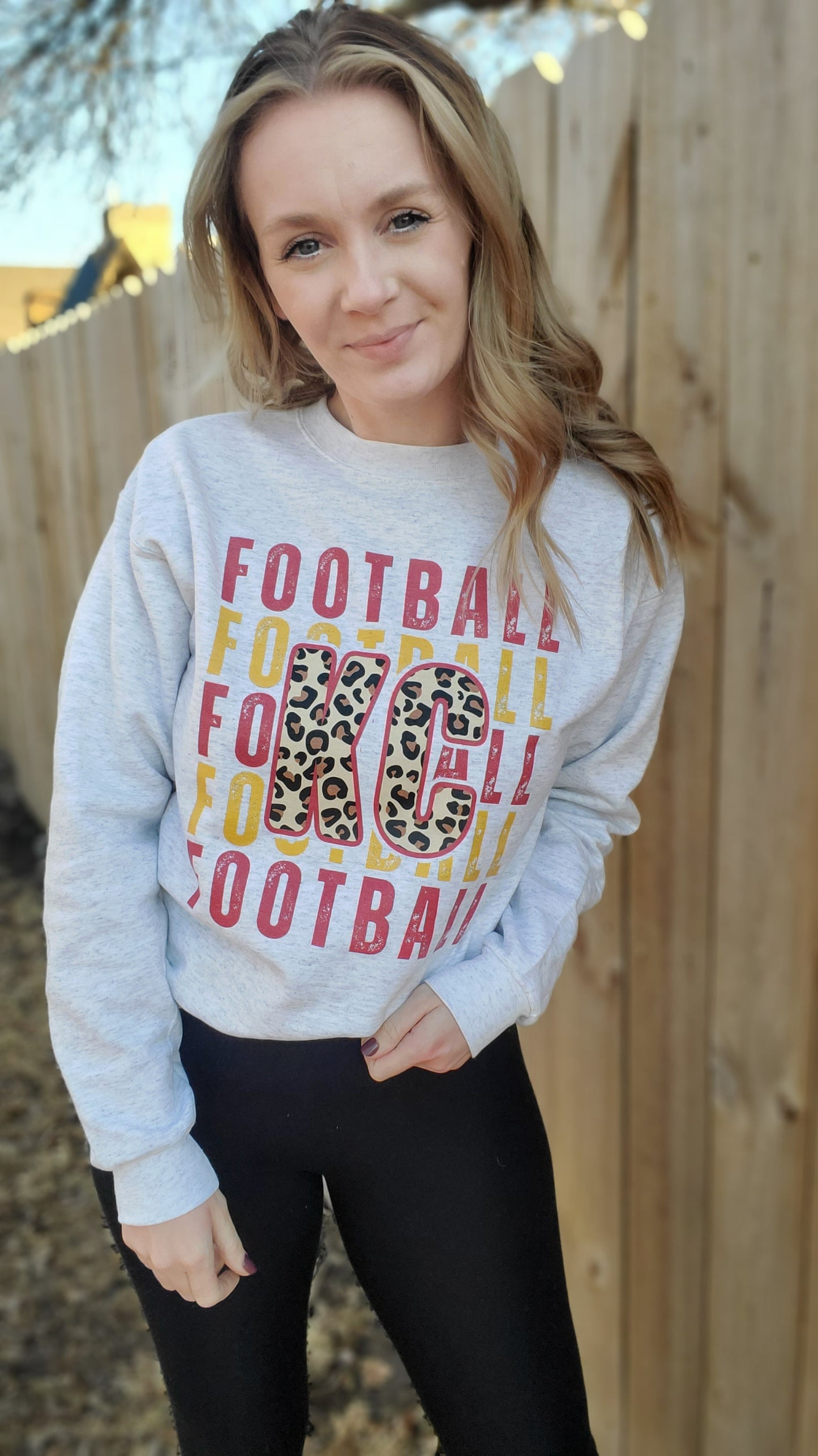 KC FOOTBALL Stacked Ash Grey Crewneck