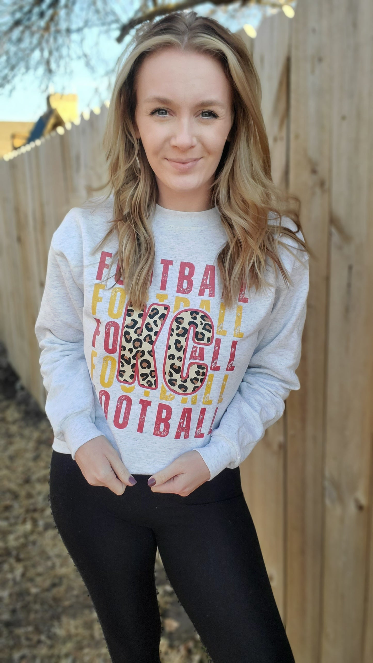 KC FOOTBALL Stacked Ash Grey Crewneck