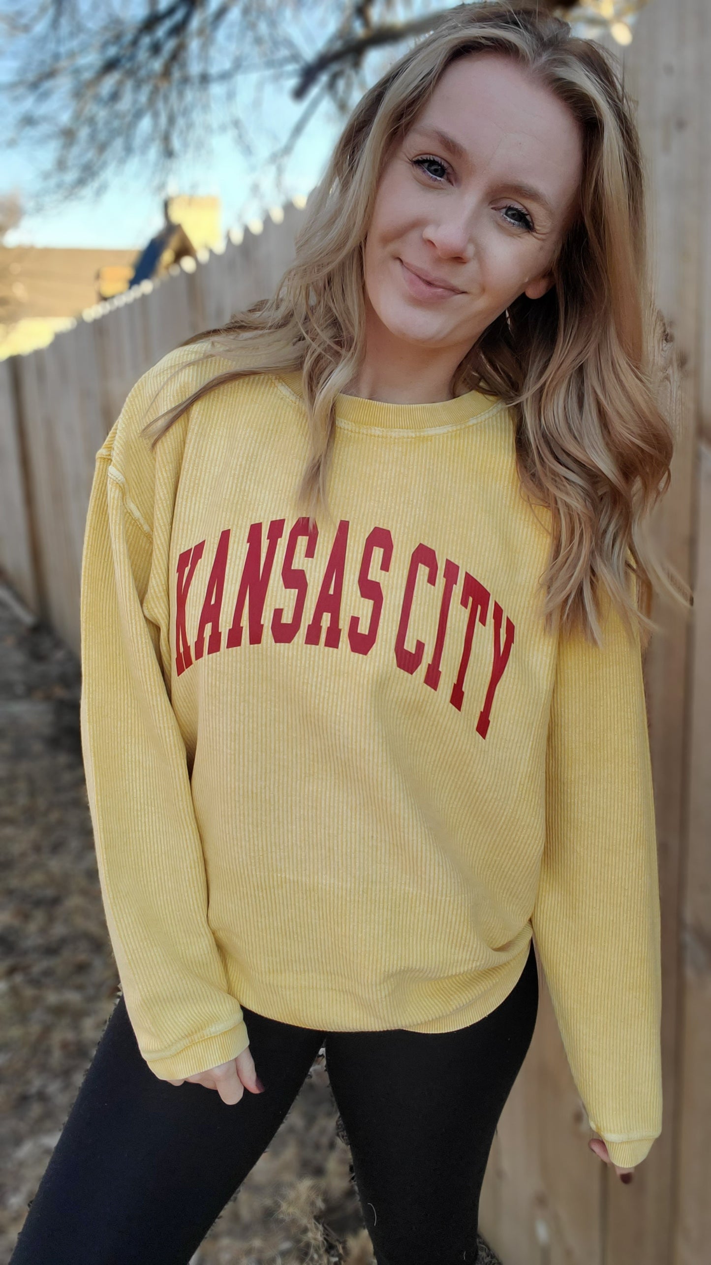 KANSAS CITY Varsity Letter Gold Corded Crewneck Sweatshirt