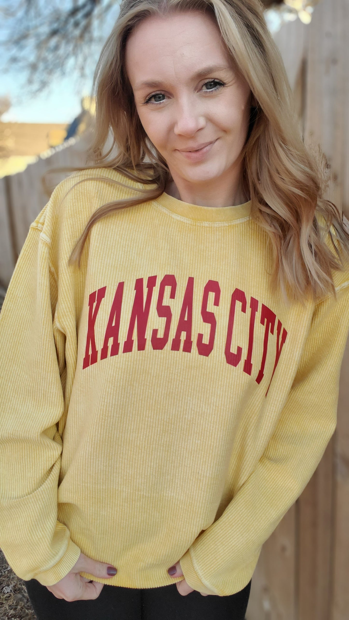 KANSAS CITY Varsity Letter Gold Corded Crewneck Sweatshirt