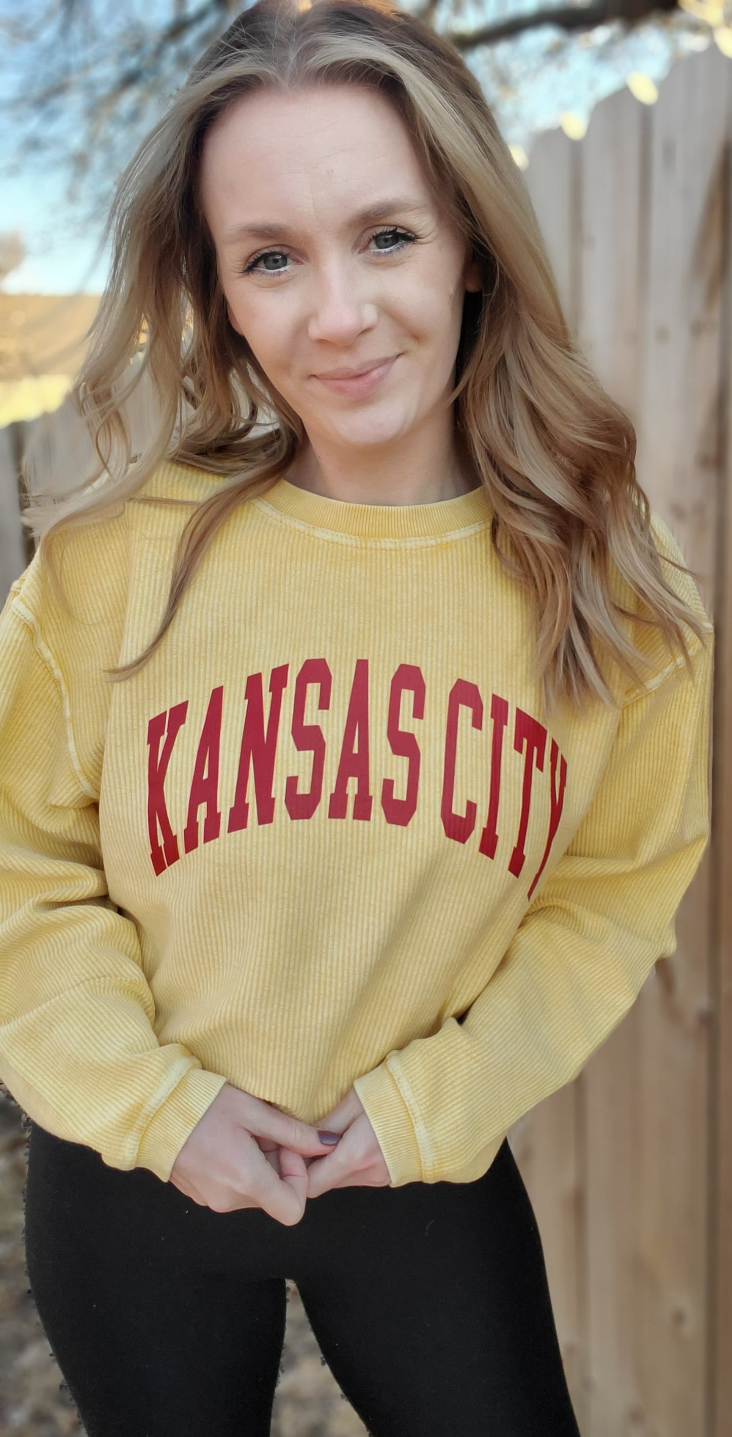 KANSAS CITY Varsity Letter Gold Corded Crewneck Sweatshirt