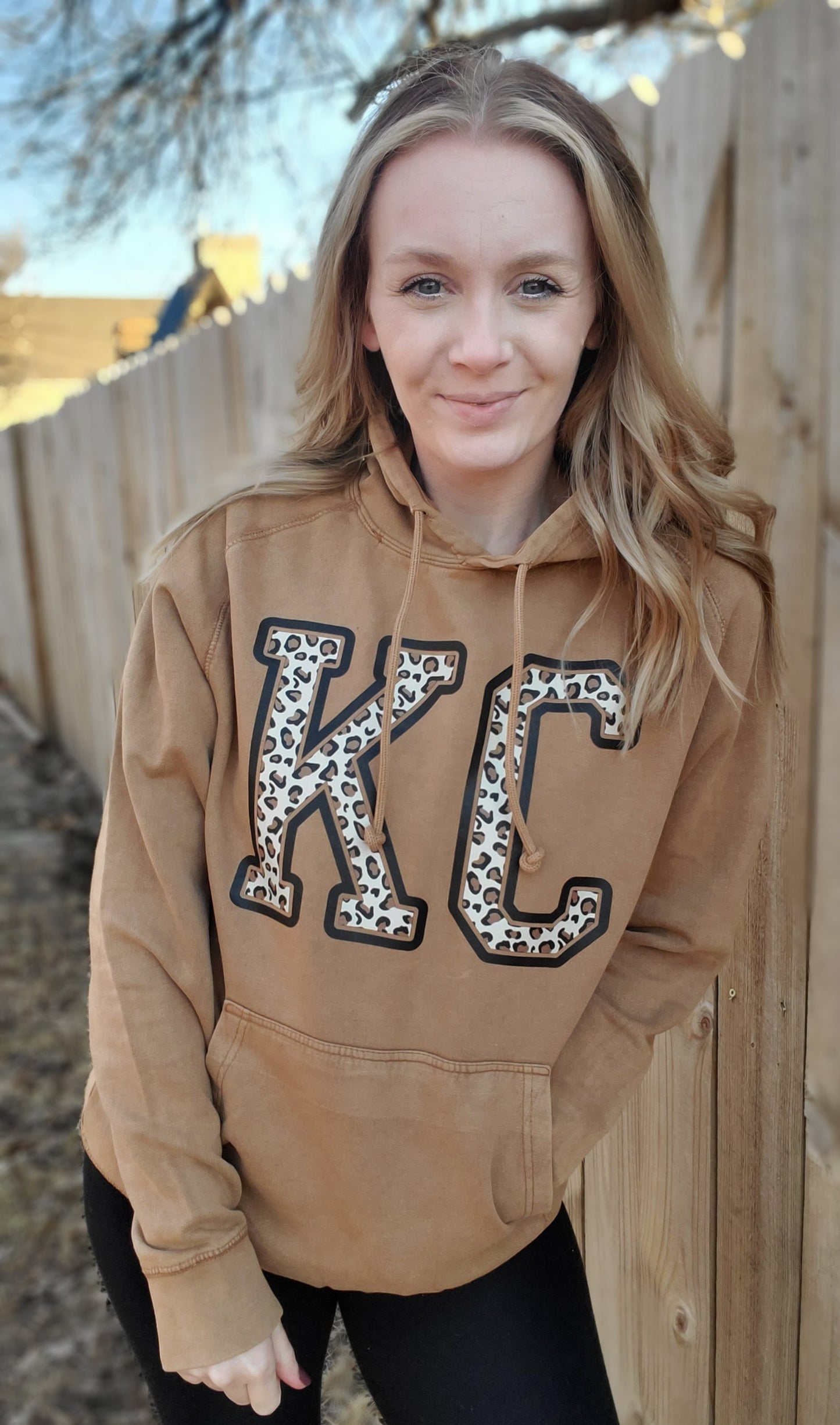 KC Block Leopard Camel Vintage Wash Hoodie