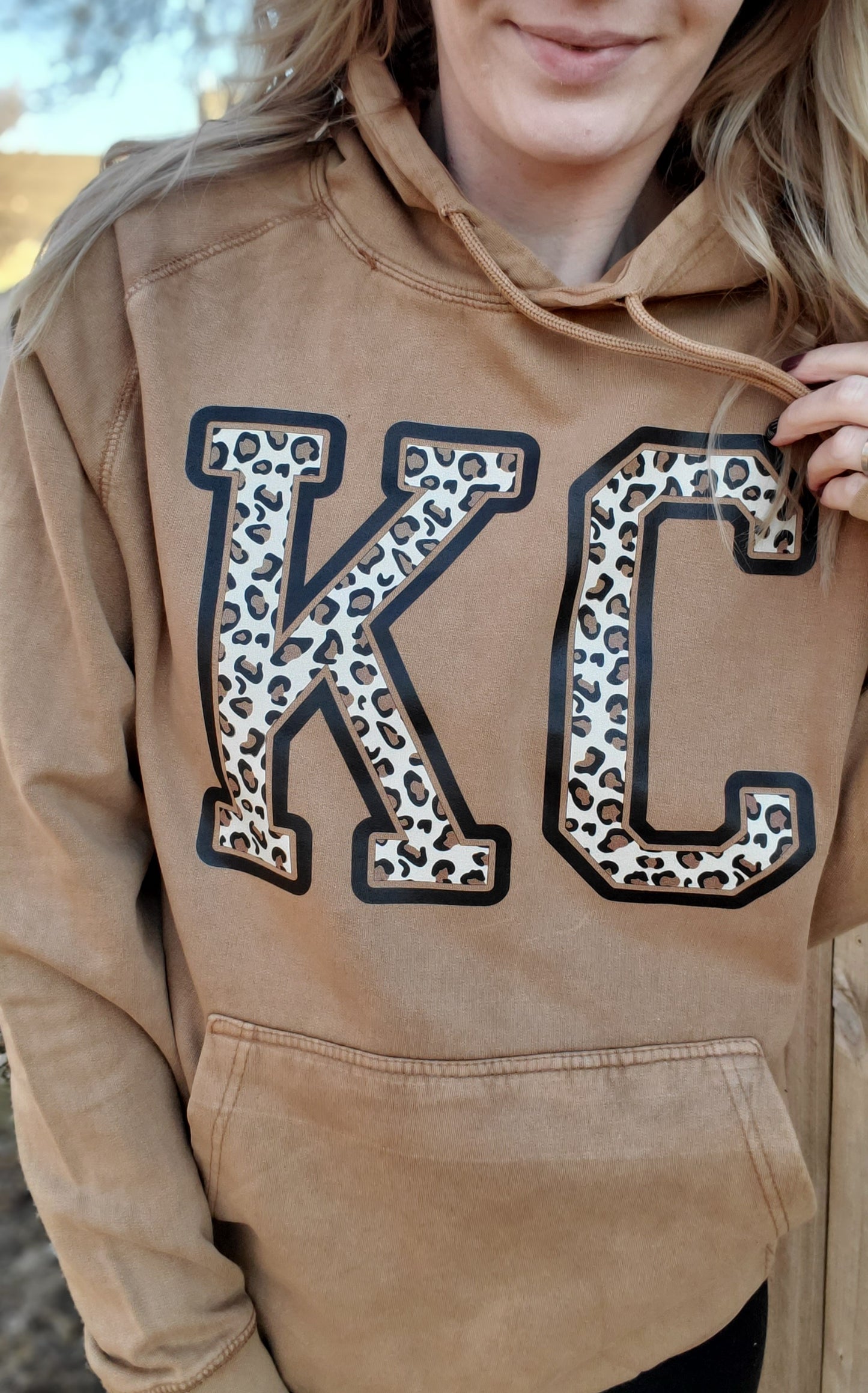 KC Block Leopard Camel Vintage Wash Hoodie