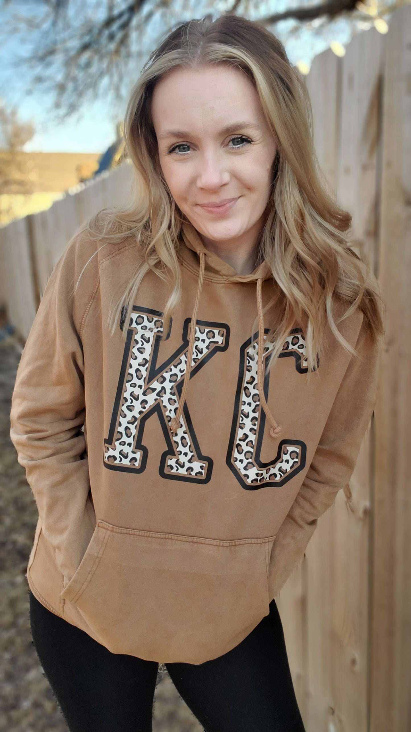 KC Block Leopard Camel Vintage Wash Hoodie