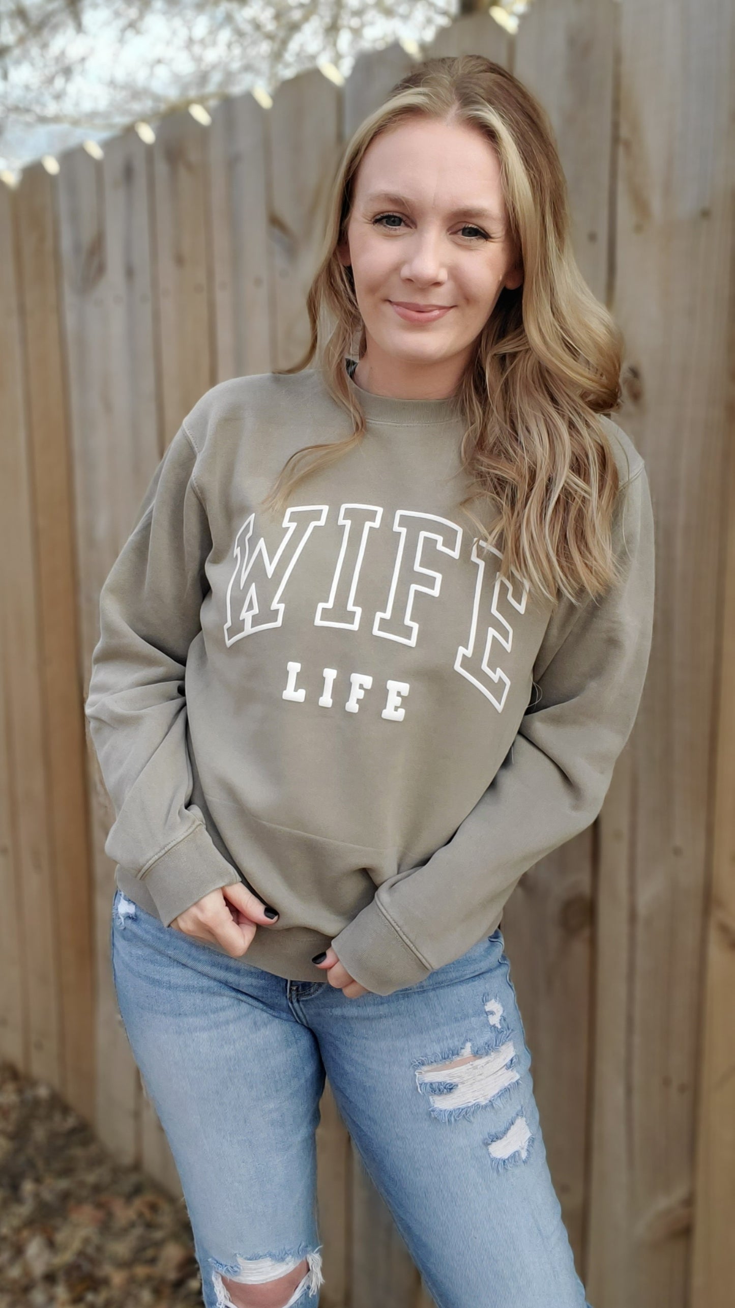 WIFE LIFE *PUFF* Taupe Vintage Wash Crewneck Sweatshirt