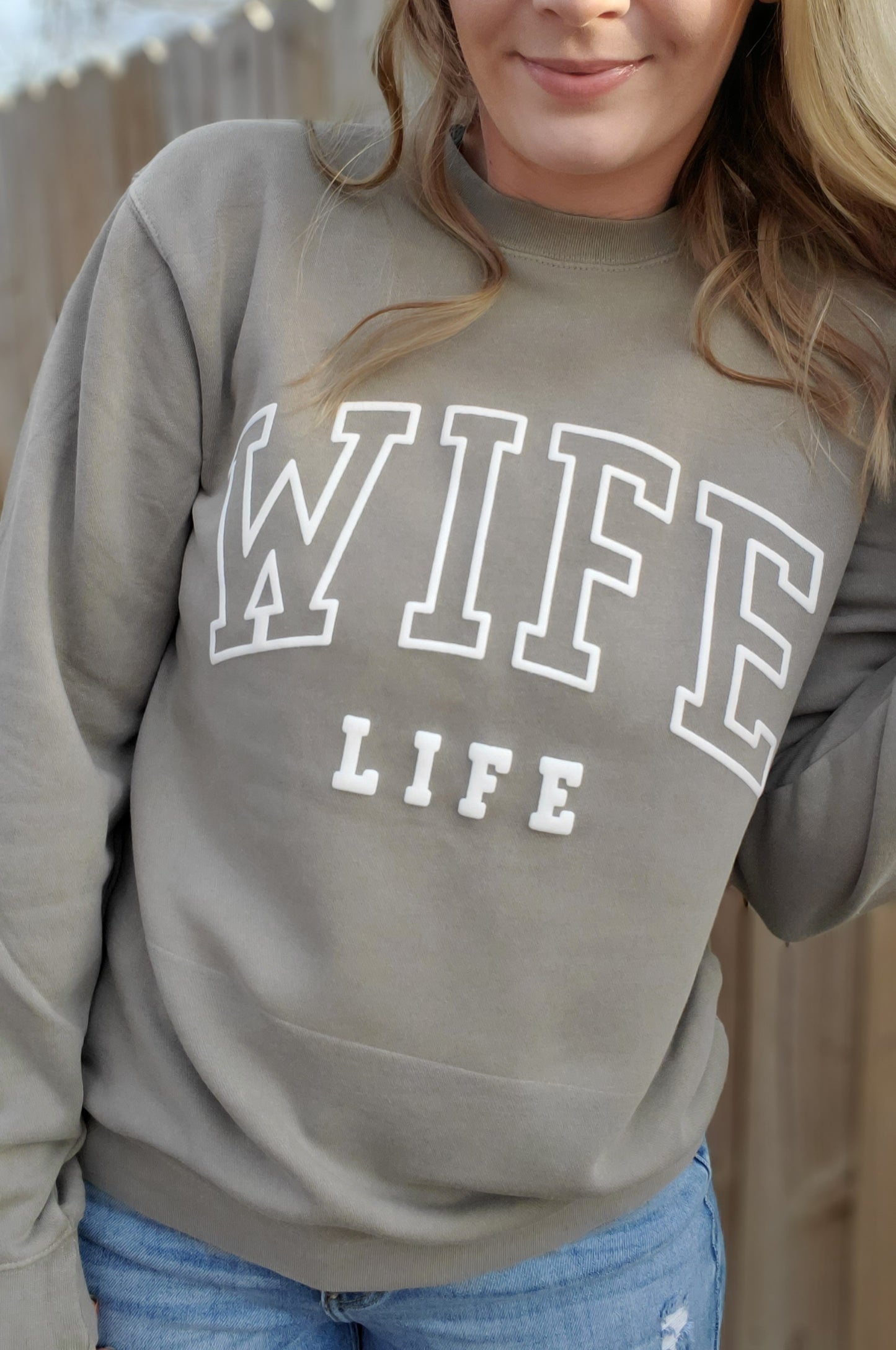 WIFE LIFE *PUFF* Taupe Vintage Wash Crewneck Sweatshirt