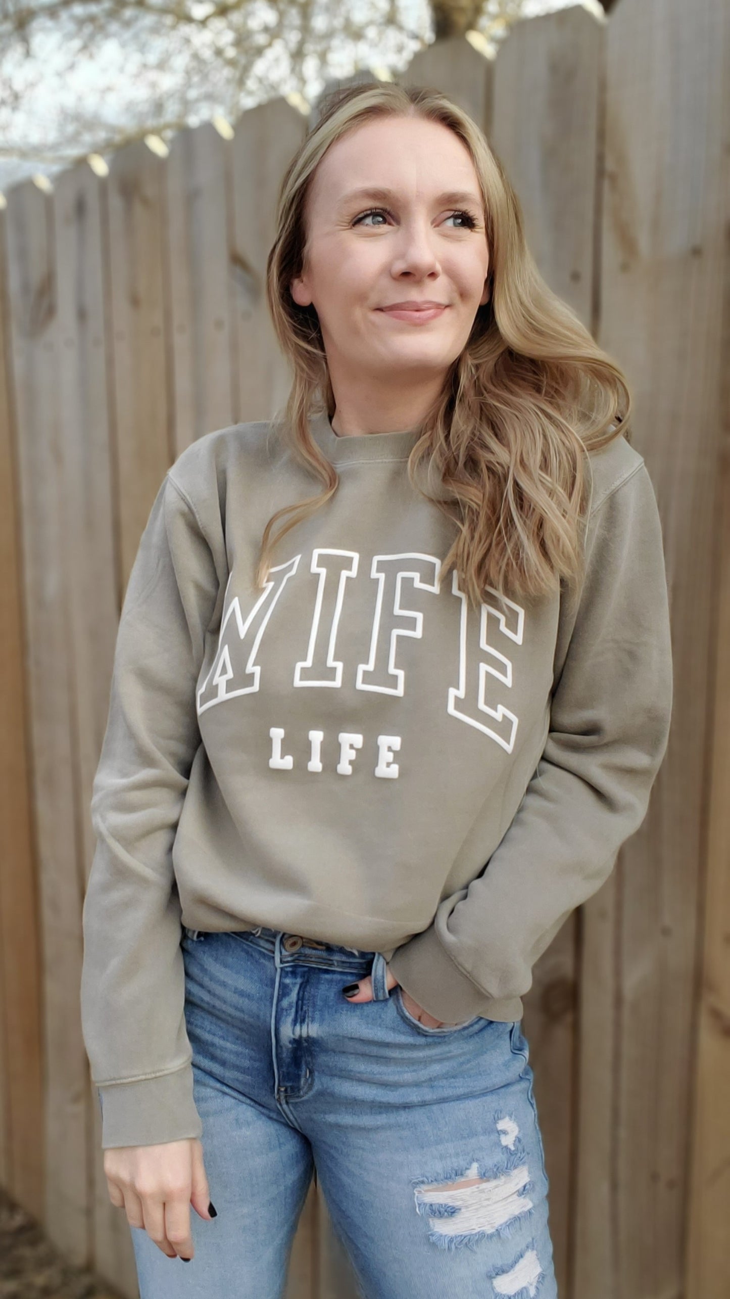 WIFE LIFE *PUFF* Taupe Vintage Wash Crewneck Sweatshirt