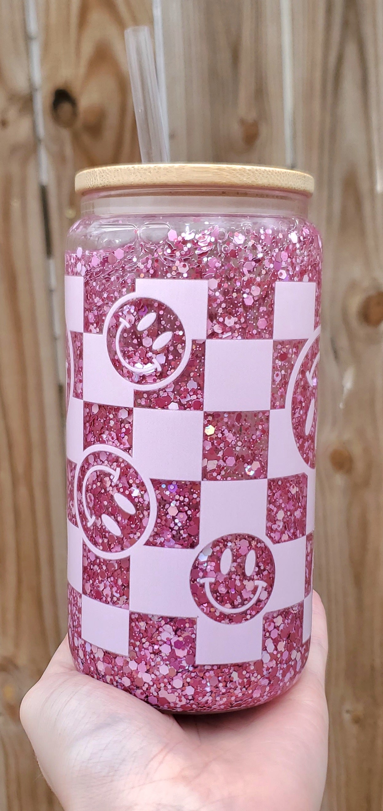 Pink Checkered Tumbler